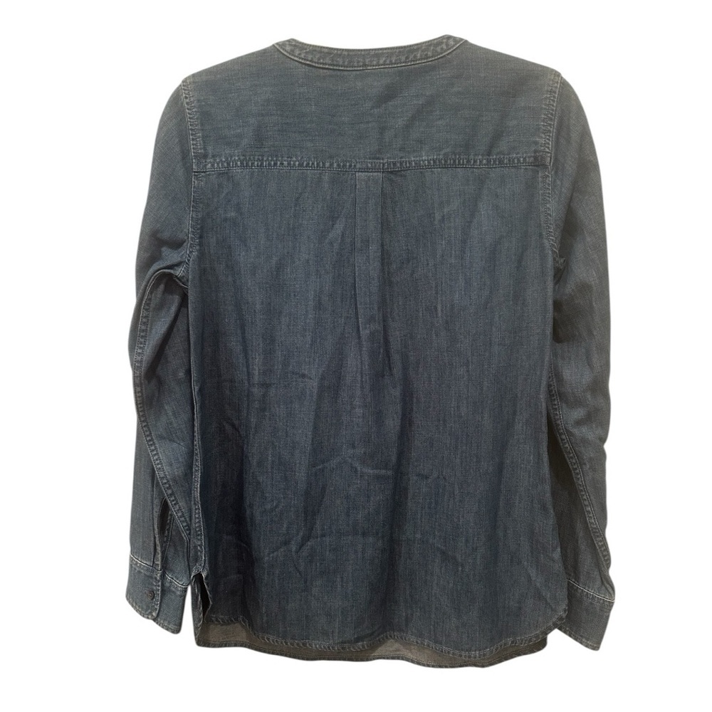 Talbots Blue Denim Embellished Popover Blouse Top Bling Buttons Sz S - Picture 2 of 9